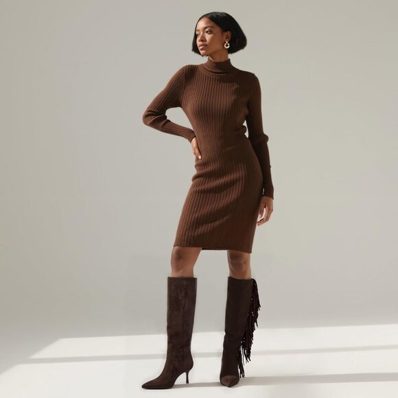 Women Suede Brown Knee High Boots Kitten Heels Tall Pointed Toe Long Boots - Picture 2 of 9